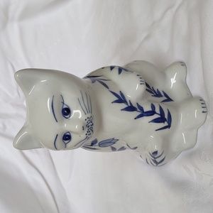 Blue and White Ceramic Cat